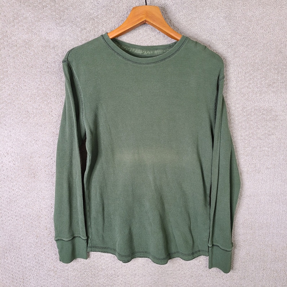 Mossimo Shirt Mens Medium Green Waffle Knit Athletic Fit Cotton Long Sleeve